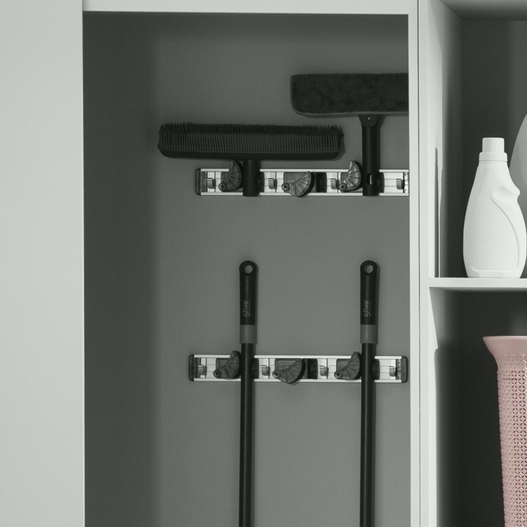 Kvasthållare med krokar, MOP HOLDER, 40 cm, Aluminium / Svart