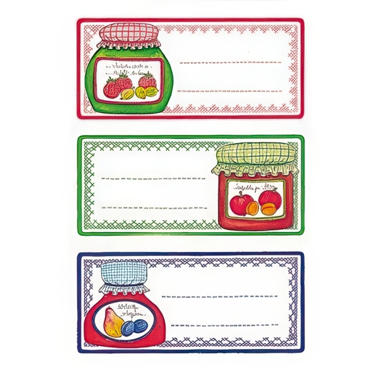 Köksetiketter för frys och burkar, 12 st, JAM JARS, 76 x 35 mm, Syltburksmotiv