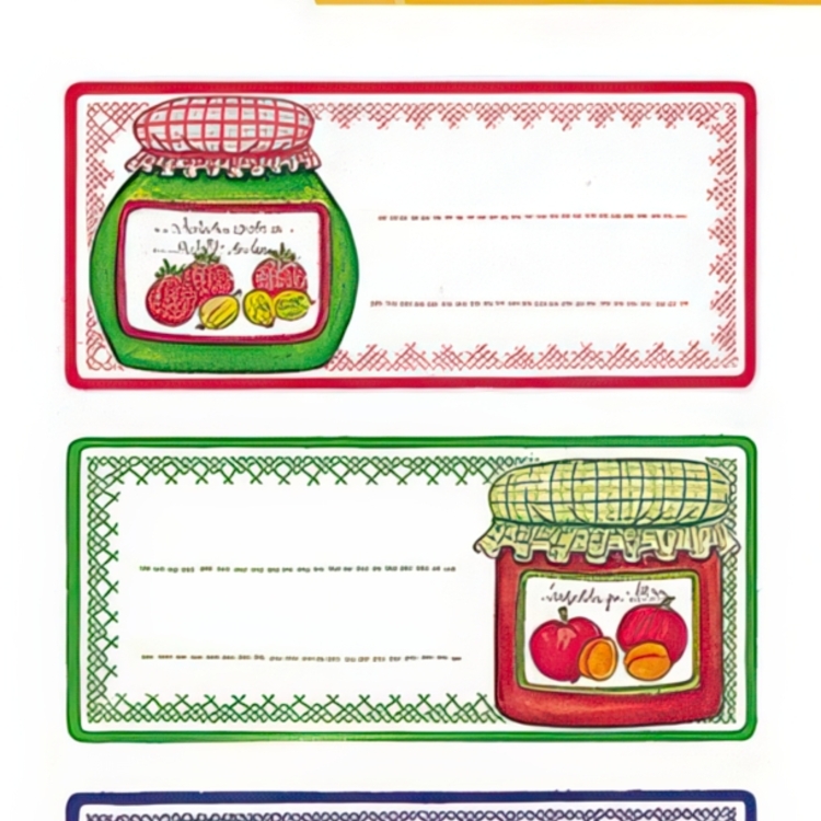 Köksetiketter för frys och burkar, 12 st, JAM JARS, 76 x 35 mm, Syltburksmotiv