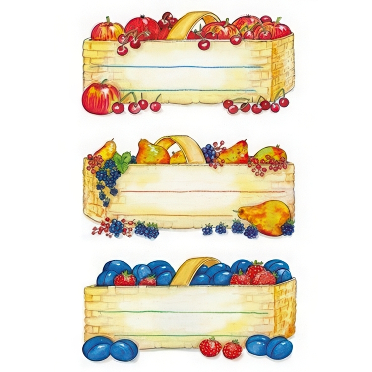 Syltburksetiketter 12-pack, Fruktkorg