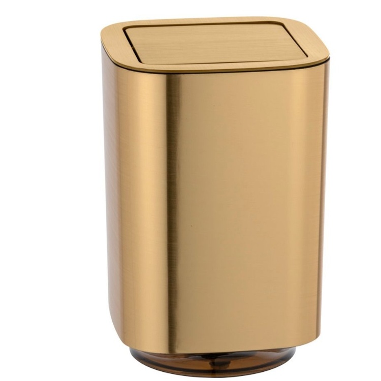 Liten Papperskorg med vipplock, 5,5 L, GLOSSY AURON, 17,2 x 17,2 x H 25,5 cm, Guld