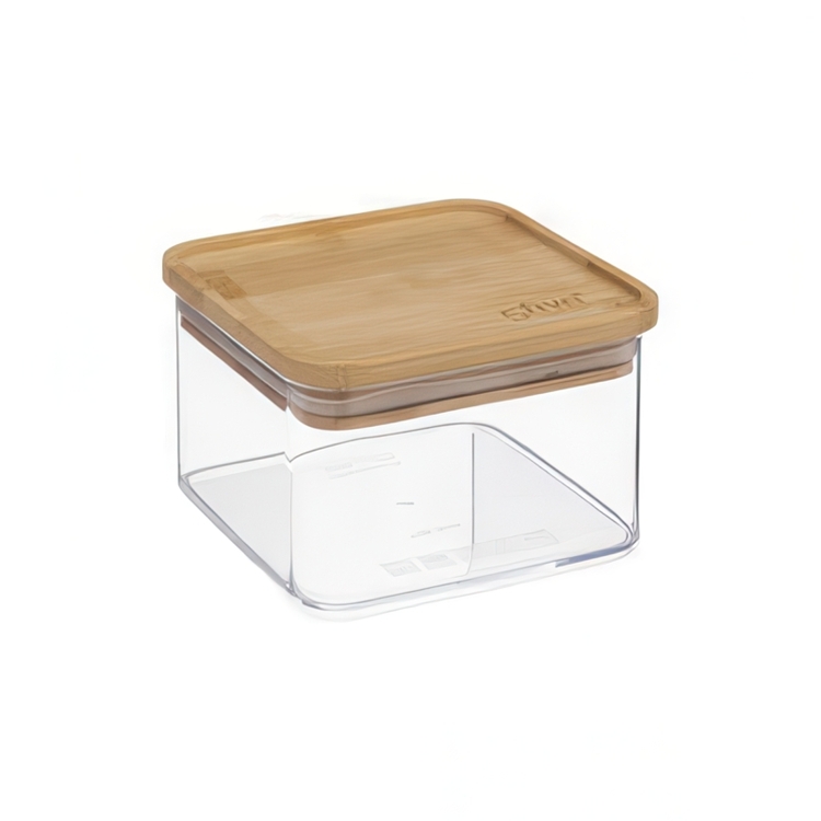 Lufttät behållare, Fyrkantig, 0,5 L, ESKE BAMBOO SMALL, 10,4 x 10,4 x H 7,2 cm, Klar / Natur