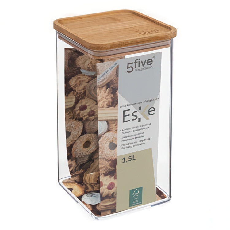 Lufttät behållare, Fyrkantig, 1,5 L, ESKE BAMBOO LARGE 10,4 x 10,4 x H 20,5cm, Klar / Natur