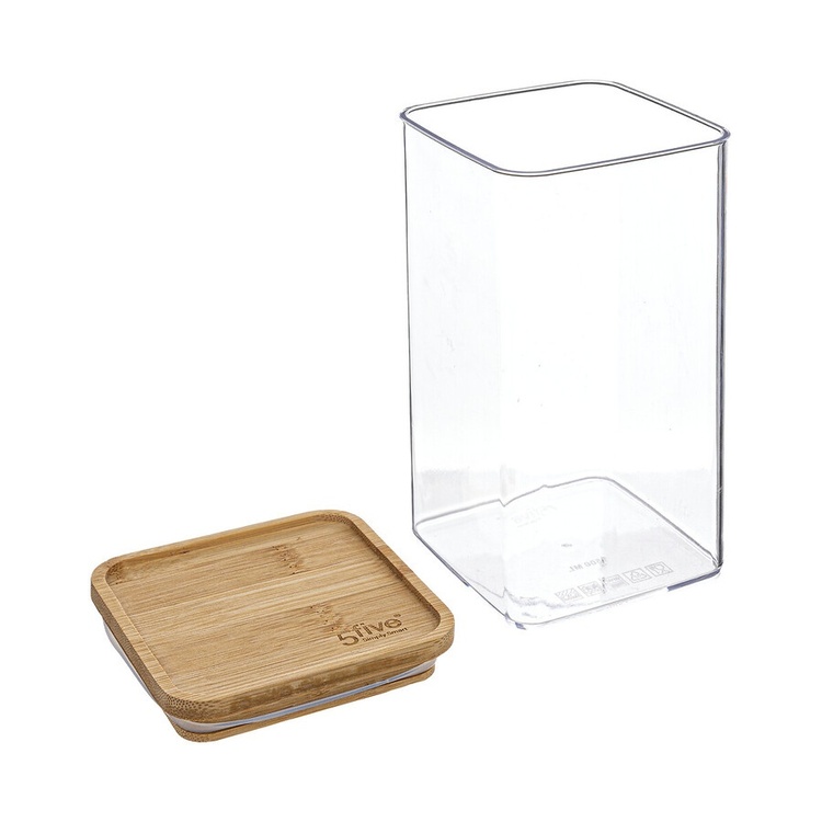 Lufttät behållare, Fyrkantig, 1,5 L, ESKE BAMBOO LARGE 10,4 x 10,4 x H 20,5cm, Klar / Natur