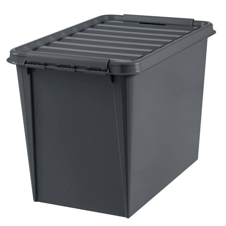 Stor förvaringslåda med lock i återvunnen plast 66L, SmartStore, Svart