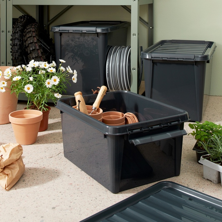 Förvaringslåda med lock i återvunnen plast 31L, SmartStore, Grå