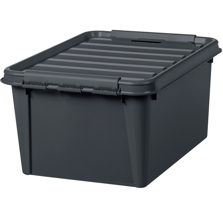 Förvaringslåda med lock i återvunnen plast 31L, SmartStore, Grå