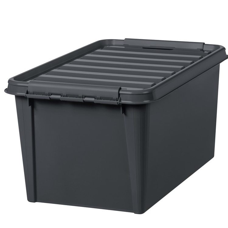 Stor förvaringslåda med lock i återvunnen plast 46L, SmartStore, Svart