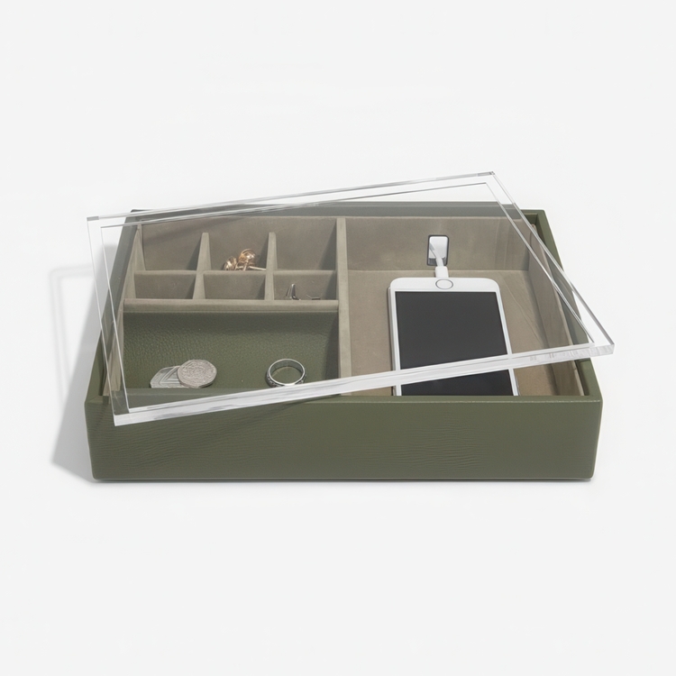Låda för Accessoarer med displaylock, STACKERS VALET BOX, 18 x 25 x H 6 cm , Olivgrön