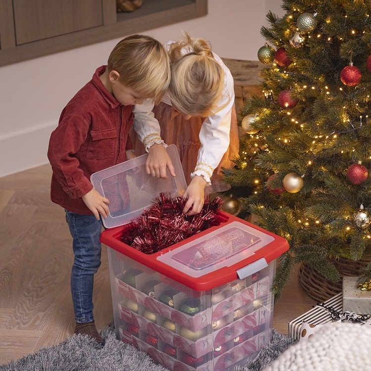 Låda för julpynt med smart lock 45L, XL, Glitter