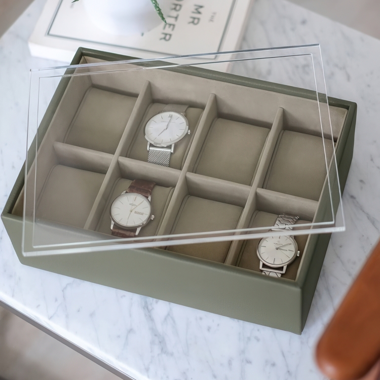 Låda för klockor med displaylock, STACKERS WATCH BOX, 18 x 26 x H 9,5 cm, Olivgrön