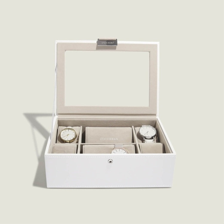 Låda för klockor med glaslock, STACKERS 8 PIECE WATCH BOX, 19 x 26 x H 9 cm, Vit