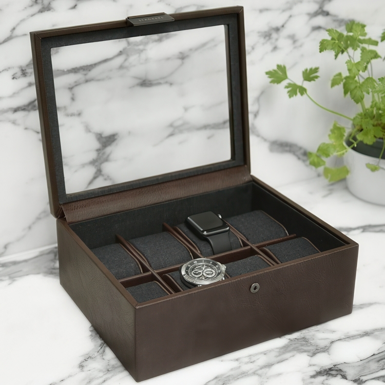 Låda för klockor med glaslock, STACKERS 8 PIECE WATCH BOX, 19,5 x 24 x H 9,5 cm