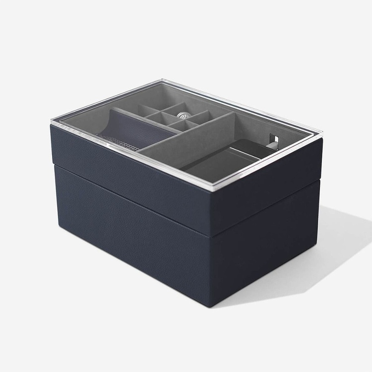 Låda för Klockor och Accessoarer, STACKERS WATCH & VALET, 18 x 26 x H 15 cm, Marinblå