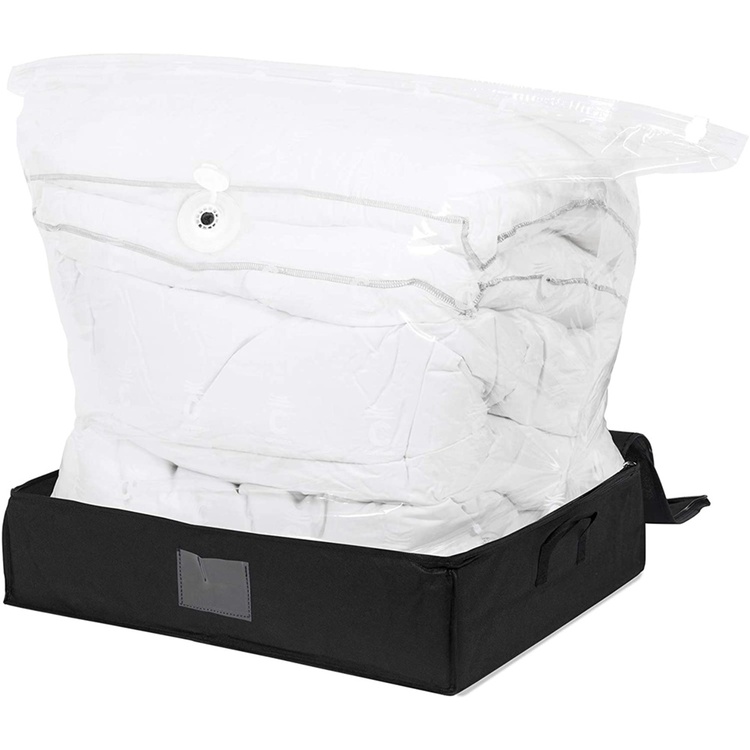 Låda med vakuumpåse, 145L, KAZITA UNDER BED, 65 x 50 x H 15,5 cm, Svart