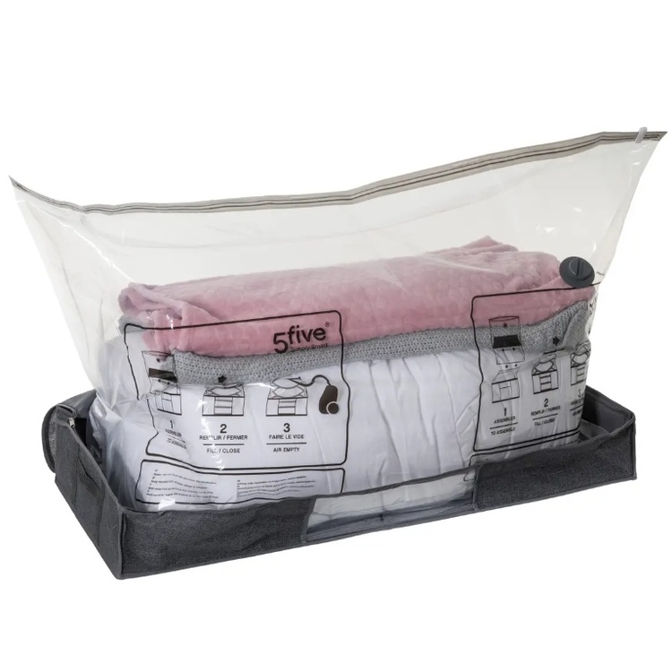 Låda med vakuumpåse, under sängen, AIR STORE UNDER BED, 100 x 45 x H 15 cm, Mörkgrå