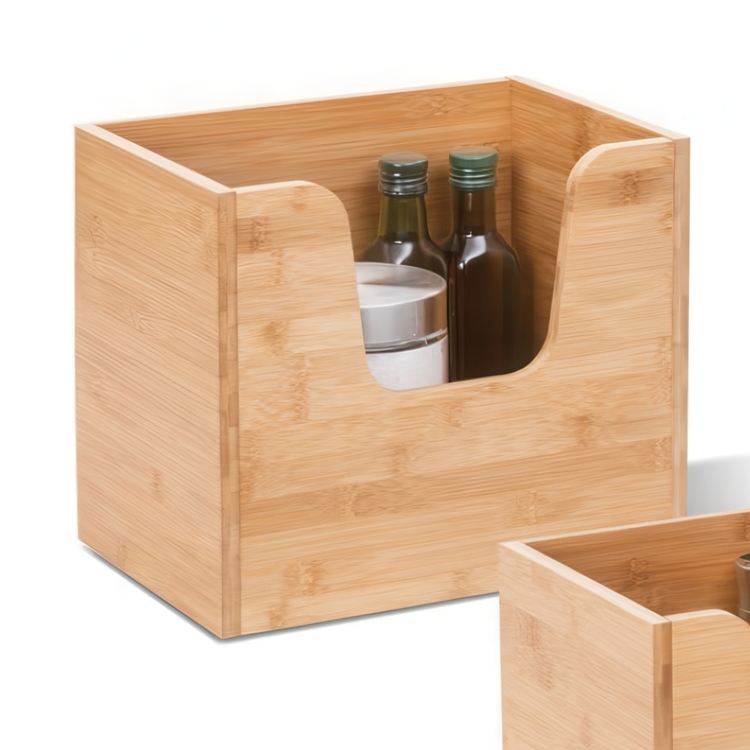 Låda med öppen front, Stapelbar, STACK LARGE BAMBOO BASKET, 31,5 x 21,5 x H 26,5 cm, Natur