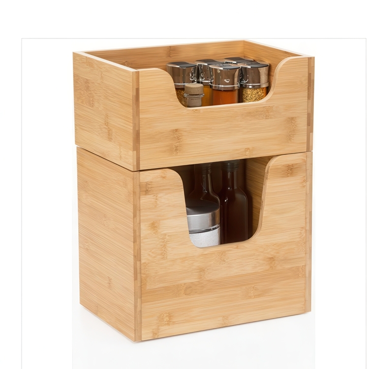Låda med öppen front, Stapelbar, STACK LARGE BAMBOO BASKET, 31,5 x 21,5 x H 26,5 cm, Natur