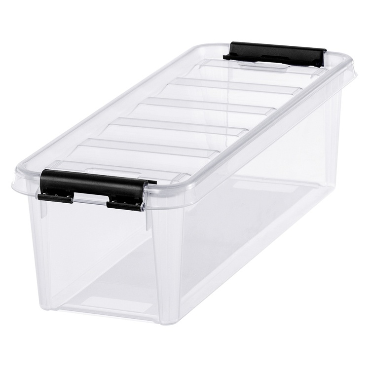 Långsmal förvaringslåda med lock 20L, SmartStore, Klar/svart