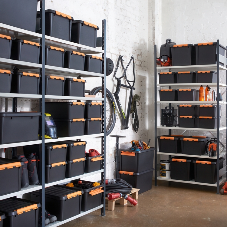 Förvaringslåda med lock 14L, SmartStore Pro, Svart/orange