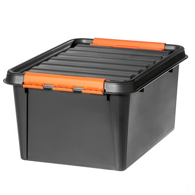 Förvaringslåda med lock 31L, SmartStore Pro, Svart/orange