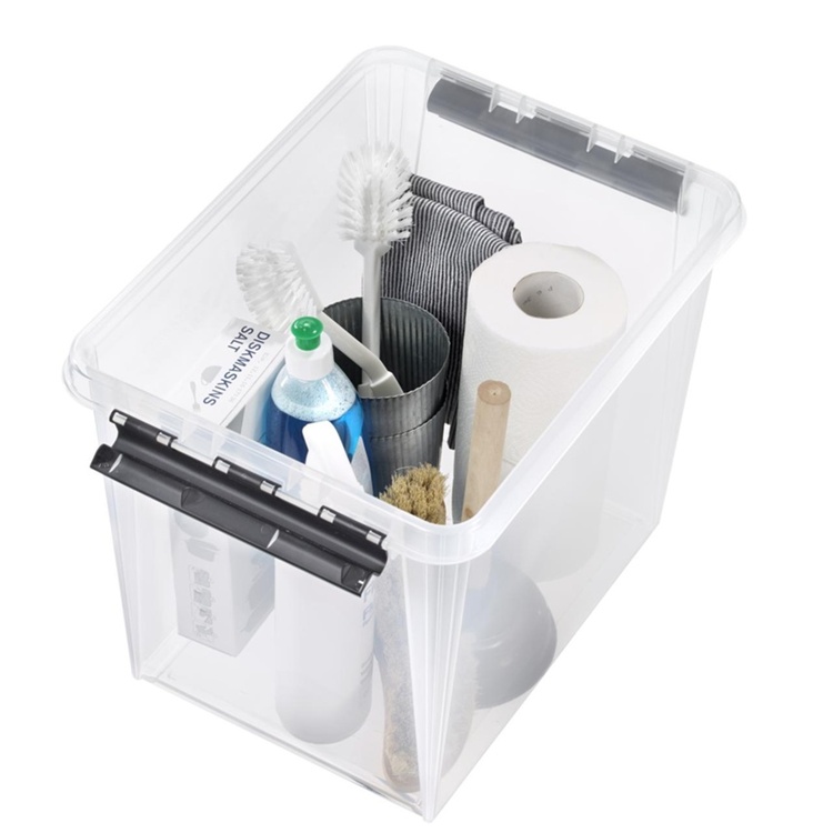 Hög förvaringslåda med lock 25L, SmartStore, Klar/svart