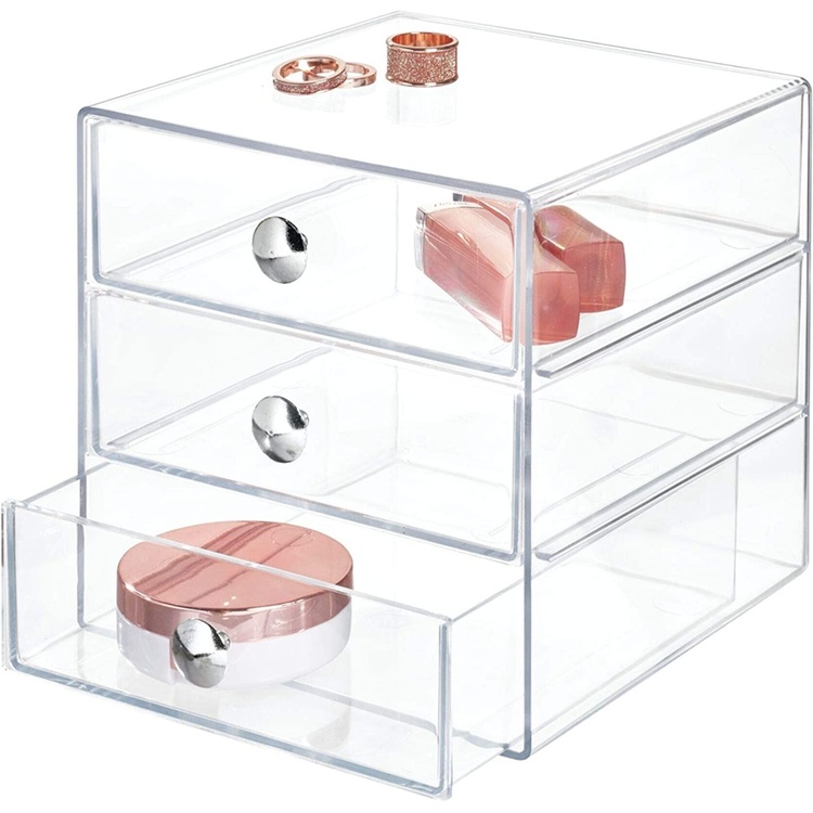 Lådförvaring, 3 lådor, ID CLARITY VANITY DRAWER, 16,5 x 16,5 x H 16,5 cm, Klar