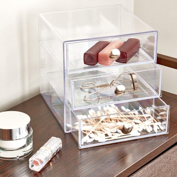 Lådförvaring, 3 lådor, ID CLARITY VANITY DRAWER, 16,5 x 16,5 x H 16,5 cm, Klar