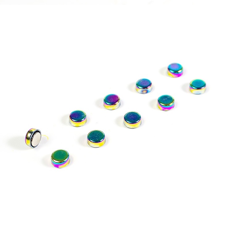 Rund minimagnet 10-pack, Regnbågsmetall