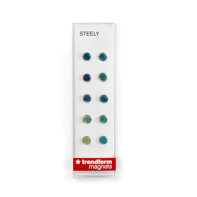 Rund minimagnet 10-pack, Regnbågsmetall