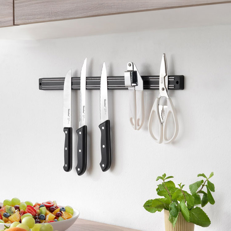 Magnetlist för knivar, MAGNETIC BAR, 33 cm, Svart / Silver
