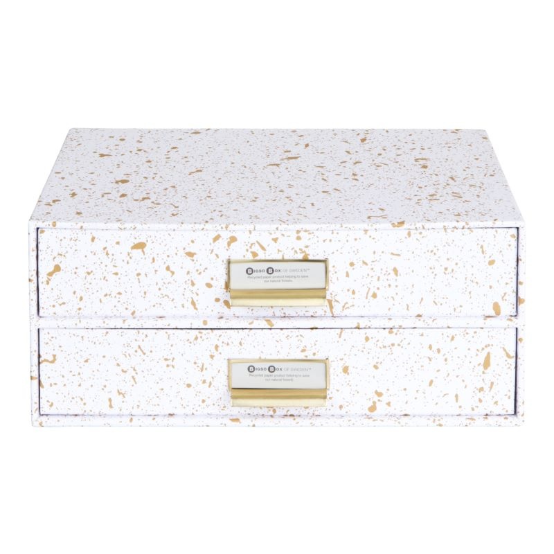 Minibyrå, 2 lådor, BIGSO BIRGER, 33 x 25,5 x H 14,5 cm, Vit / Splash Guld