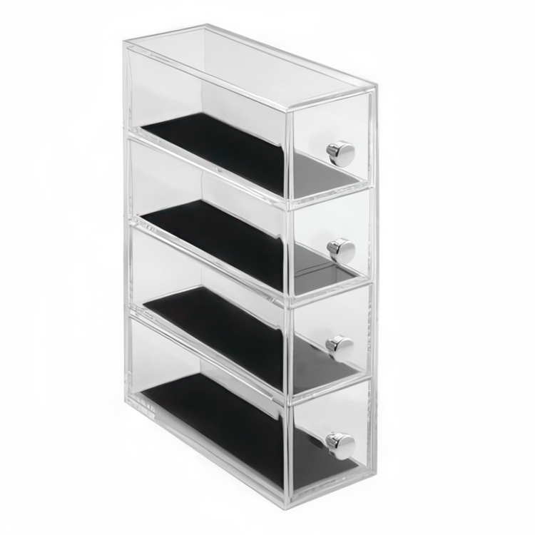 Minibyrå, 4 lådor, ID CLARITY FLIP JEWELRY DRAWER, 7 x 16,5 x H 25 cm, Klar / Svart
