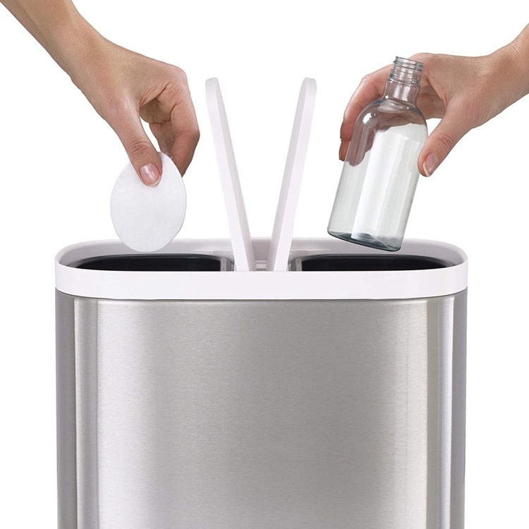 Papperskorg med pedal, 2-delad, SPLIT STEEL RECYCLER, 6 Liter, Joseph Joseph, Silver / Vit
