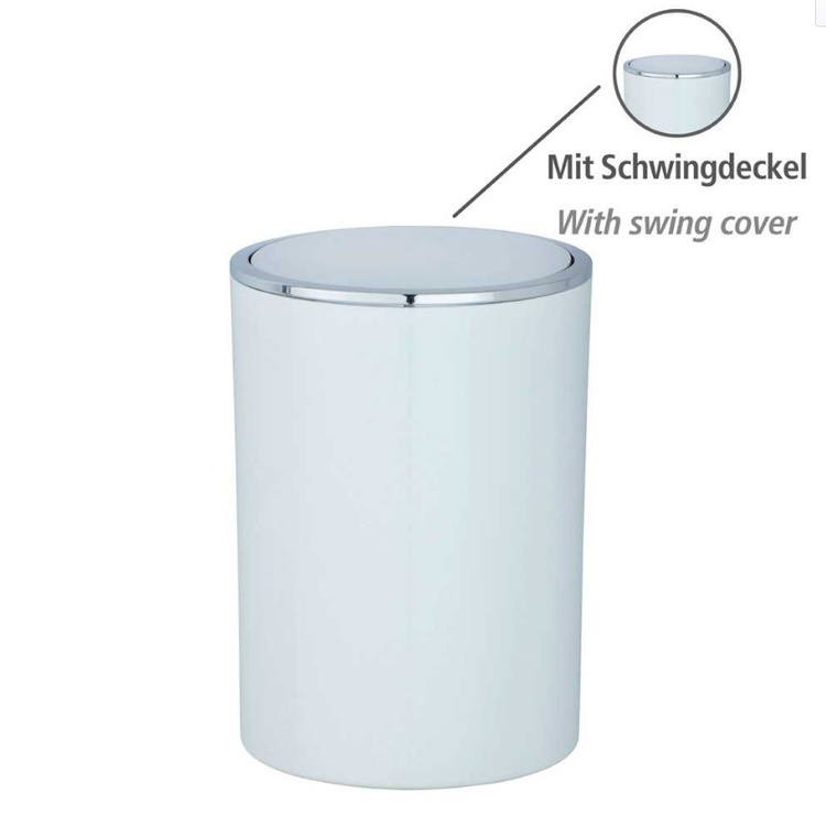 Papperskorg med vipplock, 5 L, INCA, Ø18,5 x H 25,5 cm, Vit / Silver