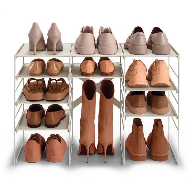 Skohylla i metall, Justerbart, LEVEL TRIPLE, Joseph Joseph, 75,8 x 35 x H 51,2 cm, Grå-beige