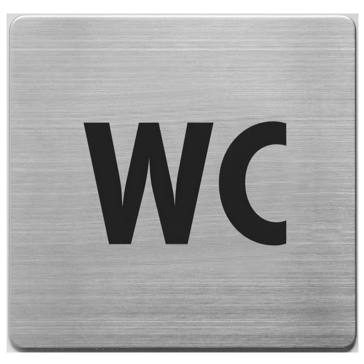 WC skylt i rostfritt stål, 9x9cm