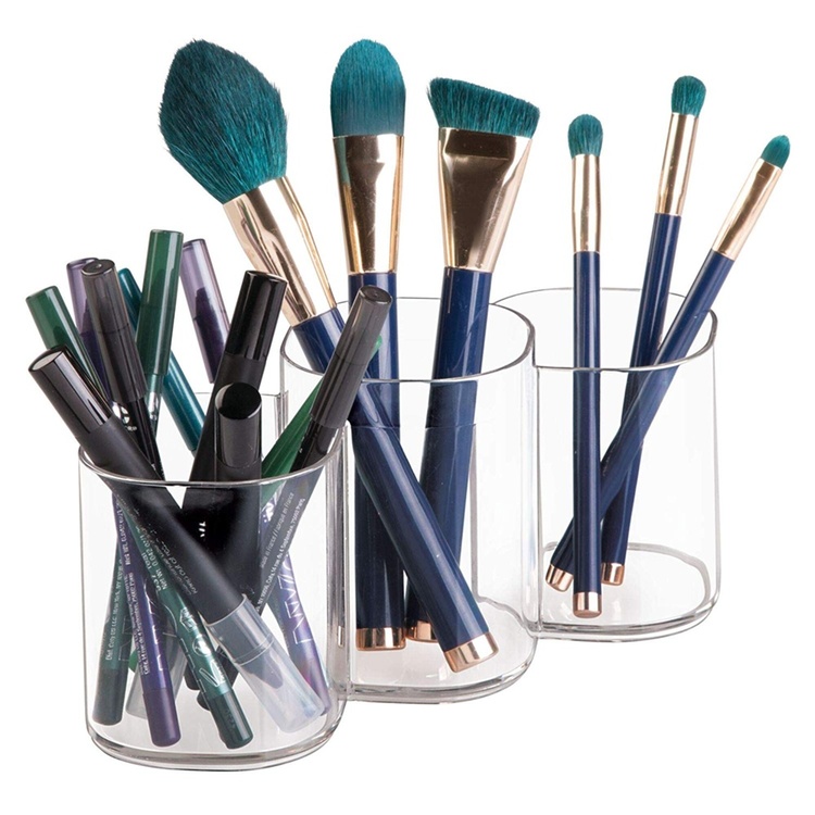 Sminkställ / mugg, 3 fack, COSMETIC TRIO CUP, Klar