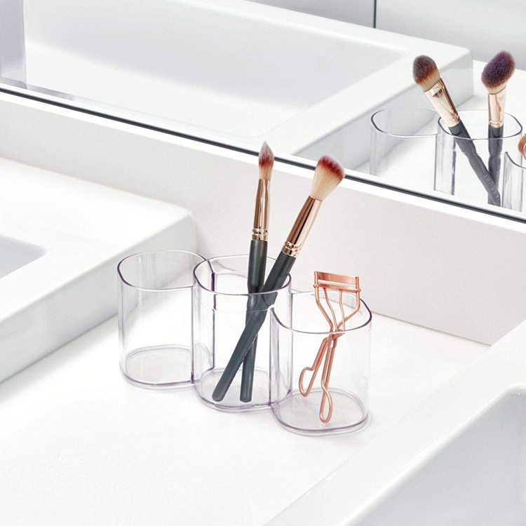 Sminkställ / mugg, 3 fack, COSMETIC TRIO CUP, Klar