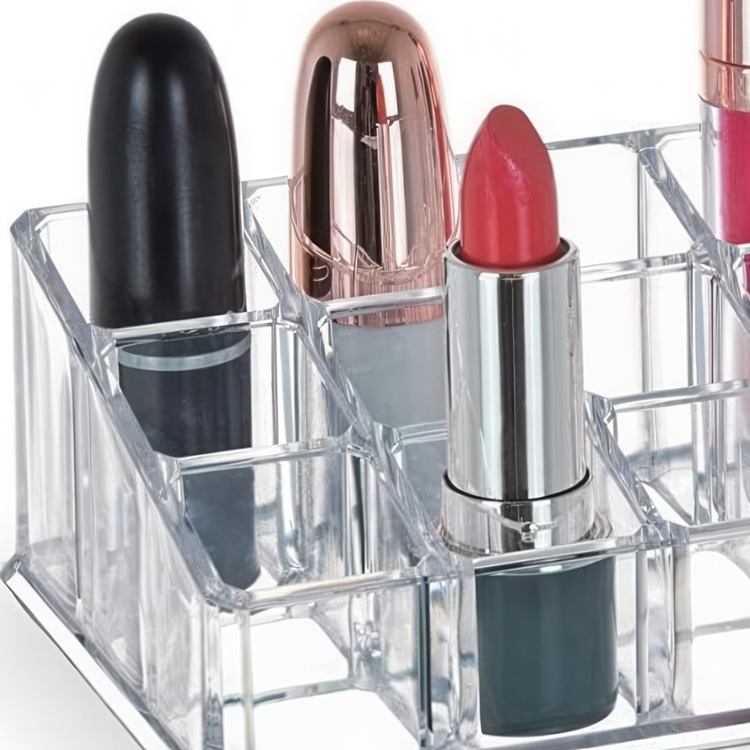 Sminkställ för Läppstift, 24 fack, LIVING LIPSTICK ORGANIZER, 22,7 x 9 x H 5 cm, Klar akryl