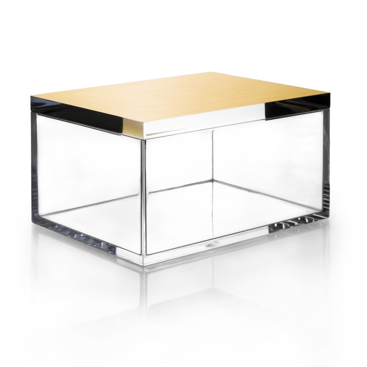 Smyckesask, Rektangulär, GOLD CHEST, 12 x 8,5 x H 7 cm , Klar / Gold