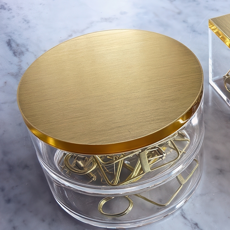 Smyckesask, Rund, Tvådelad, GOLD CHEST, Ø 12 cm, Klar / Guld