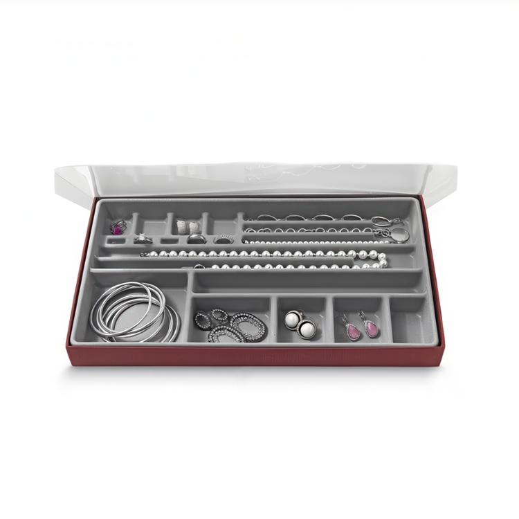 Smyckeskrin, BIJOUX ORGANIZER LARGE, 37 x 21,5 x H3,5 cm, Vinröd