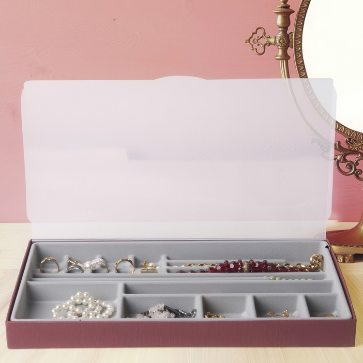Smyckeskrin, BIJOUX ORGANIZER LARGE, 37 x 21,5 x H3,5 cm, Vinröd