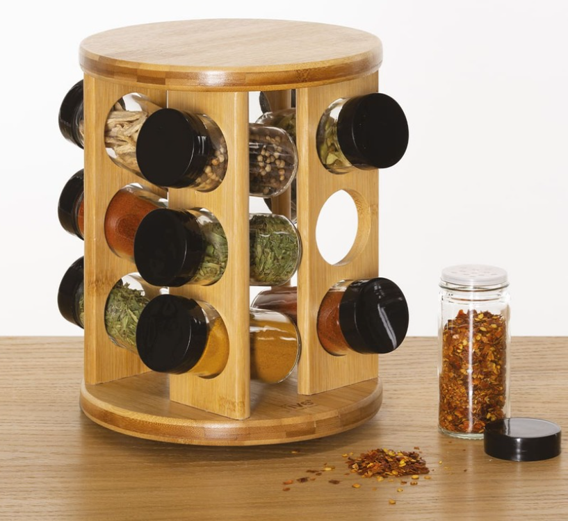 Snurrställ för Kryddor, 12 burkar, ALL BAMBOO ROUND ROTATING SPICE RACK, Ø 18 x H 23 cm, Natur