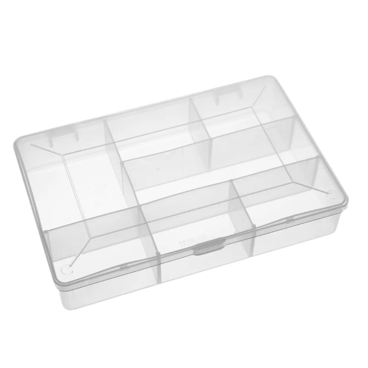 Sorteringsask med lock, 7 fack, DIY SMALL BOX, 17 x 11,8 x H 3,3 cm, Klar