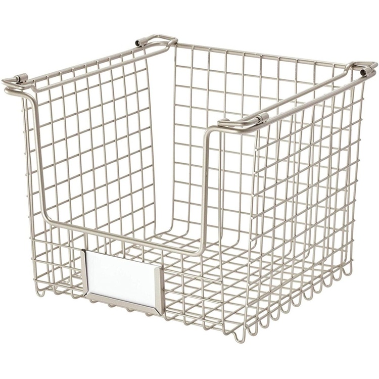 Stapelbar metallkorg, CLASSICO MEDIUM, 26 x 25,4 x H 20,5 cm, Satin