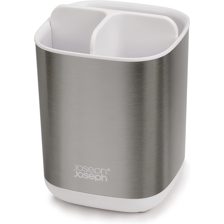 Tandborstmugg för eltandborstar, EASY STORE STEEL, 9 x 9 x H 12,7 cm , Joseph Joseph, Rostfritt / Vit