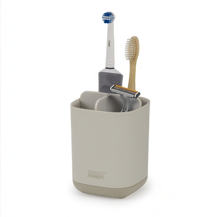 Tandborstmugg för eltandborstar, EASY STORE ECRU, 9 x 9 x H 12,7 cm, Joseph Joseph, Grå-Beige
