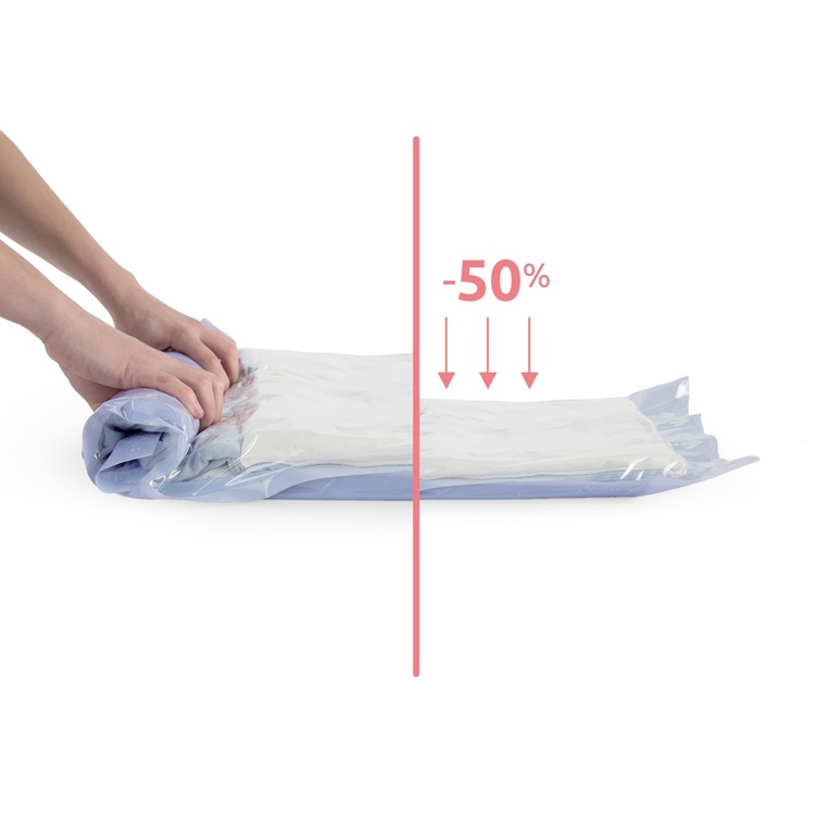 Vakuumpåsar, 2 st, MANUAL ROLL-UP, Medium, 65 x 45 cm, Klar / Blå